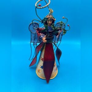 Vintage Metal Christmas Angel Ornament 6”